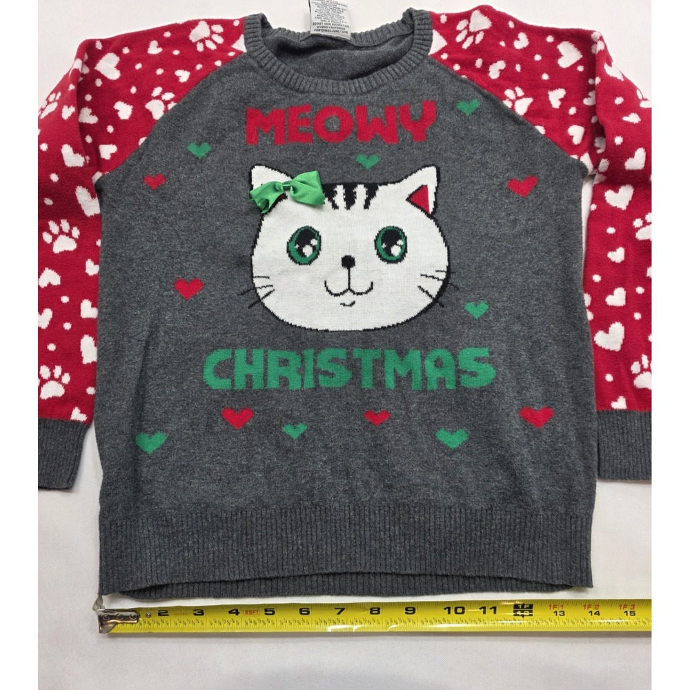 Well Worn Holiday Sweater Girl's Meowy Christmas Long Sleeve Sweater. Size 10-12 - Picture 6 of 10